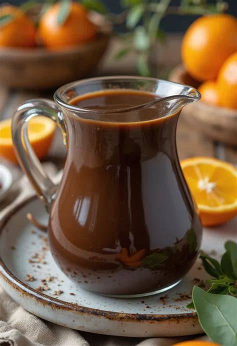 Salsa de chocolate negro brillante y sedosa