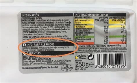 Etiqueta nutricional y de alérgenos de productos alimenticios