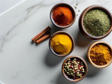Especias de curry orgánicas en cuencos de madera