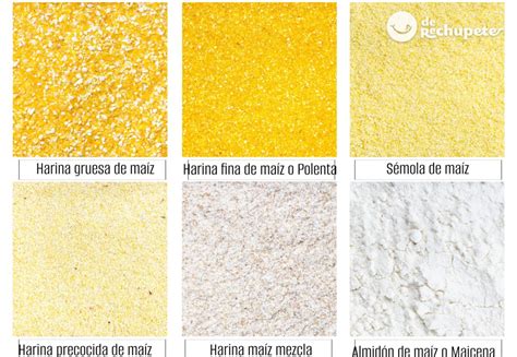 Comparación de diferentes tipos de harina de maíz: azul, blanca y amarilla