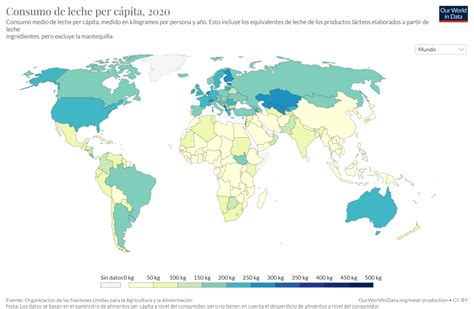 Mapa mundial del consumo per cápita de productos lácteos