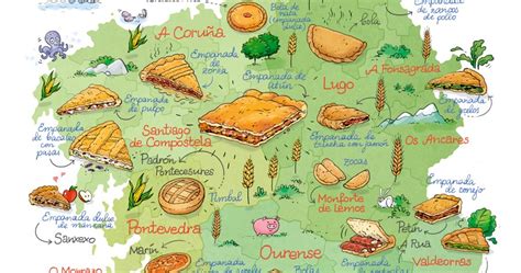 Mapa de la ruta de la empanada gallega y sus influencias