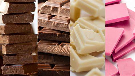 Infografía: Tipos de chocolate (negro, con leche, blanco, ruby, blond)
