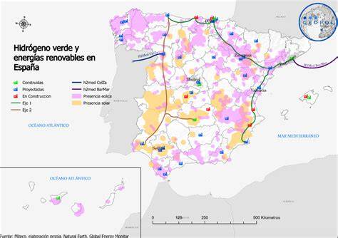 Mapa de infraestructura de hidrógeno verde en España