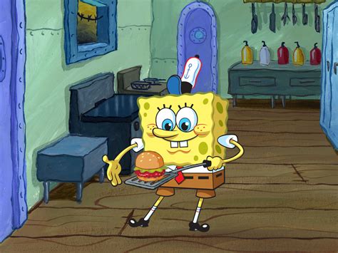 Bob Esponja preparando una Cangreburger