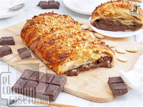 Trenza de hojaldre con chocolate y almendras