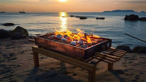 Barbacoa en la playa al atardecer