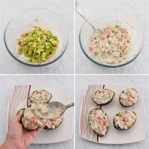 Aguacates rellenos decorados listos para servir