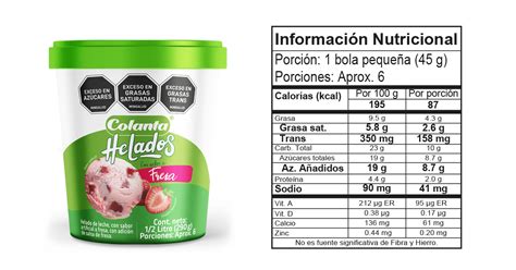 Etiqueta nutricional de helado