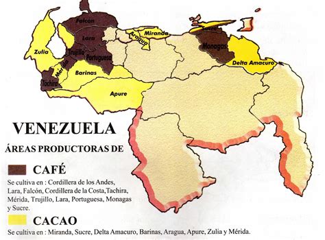 Mapa de regiones productoras de cacao en Venezuela
