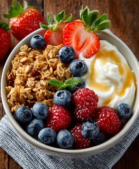 Frutas frescas variadas y yogur griego