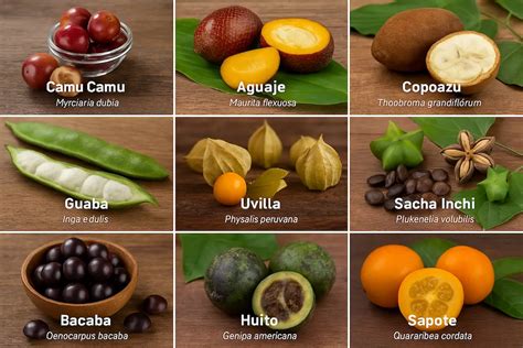 Variedad de frutas amazónicas usadas en bebidas