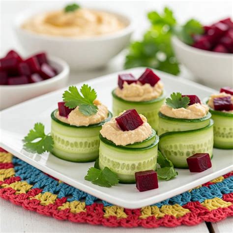 Rollitos de hummus y mayonesa con remolacha
