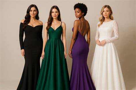Diferentes estilos de vestidos color berenjena