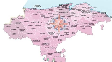 Mapa de Cantabria destacando la comarca de Liébana