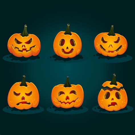 Calabazas de Halloween con diferentes expresiones faciales