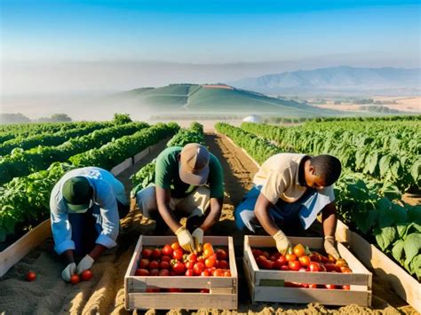 Trabajadores agrícolas recolectando tomates