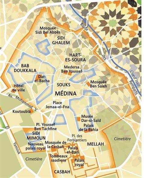 Mapa de Essaouira con la medina resaltada