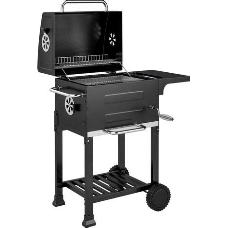Barbacoa de carbón con termómetro y mesa auxiliar