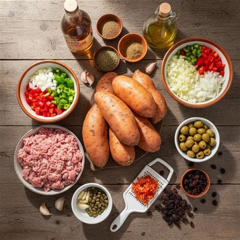 Tabla de ingredientes para boniatos rellenos