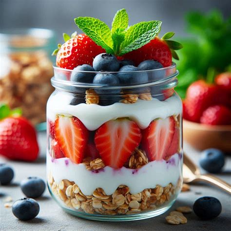 Parfait de yogur, granola y crema de café en capas
