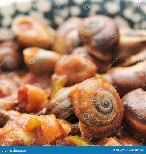 Caracoles cocinados en salsa