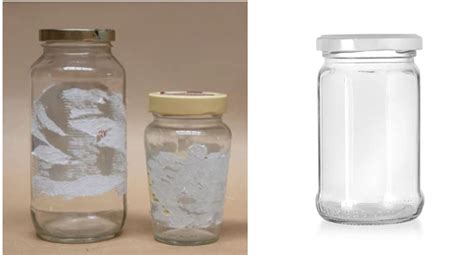Tarros de cristal antes y después de quitar etiquetas