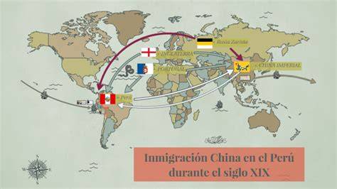 Mapa de la ruta de inmigración china a Perú
