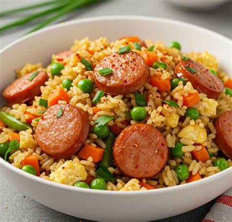 Ingredientes para arroz con salchichas