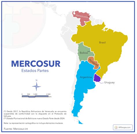Mapa de los países miembros del Mercosur y la Unión Europea