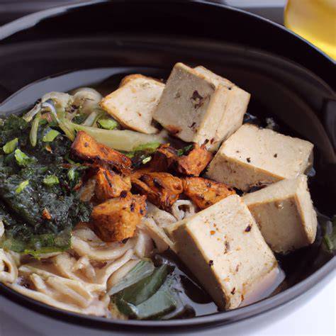 Puchero vegano con tofu e hierbabuena