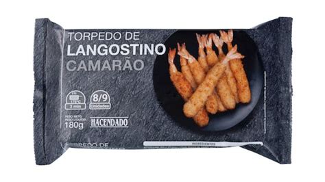 Envase de langostinos rebozados ultracongelados con información de almacenamiento