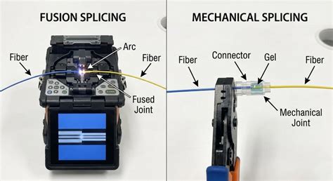 Comparación de empalme mecánico y por fusión de fibra óptica