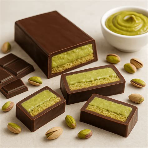 Pastel de chocolate cuadrado decorado con crema y pistachos
