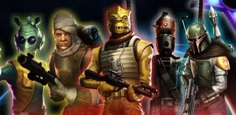 Ilustración de varios cazarrecompensas icónicos de Star Wars