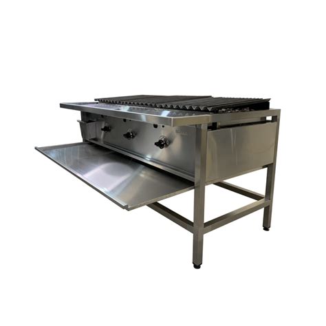 Esquema de una barbacoa con plancha de piedra volcánica y sus componentes