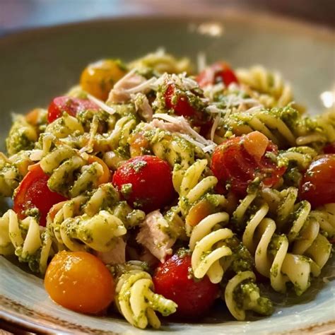 Ensalada de pasta radiatori con manzana, nueces y tomates cherry