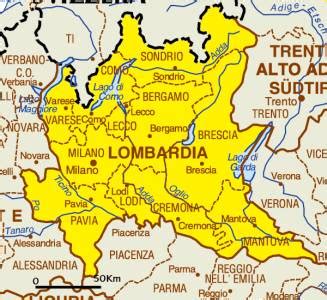 Mapa de la región de Lombardía en Italia