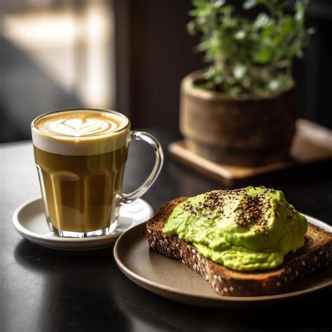 Tostada de aguacate y taza de café