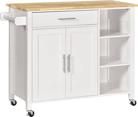 Mueble auxiliar de cocina blanco con ruedas y almacenamiento