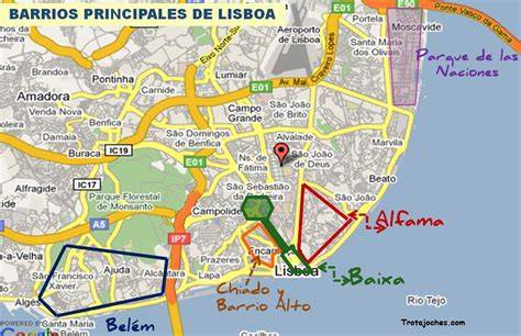 Mapa de los barrios de Lisboa con restaurantes destacados