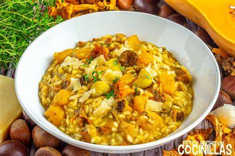 Plato de risotto con castañas y setas