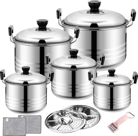 Batería de cocina de acero inoxidable con tapas de vidrio