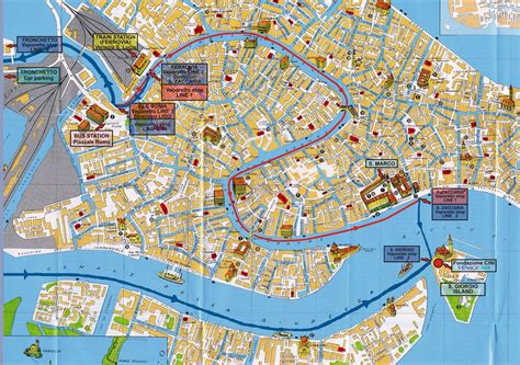 Mapa de Venecia con los restaurantes de pasta para llevar marcados