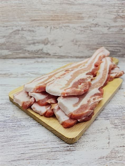 Detalle de la carne entreverada de panceta