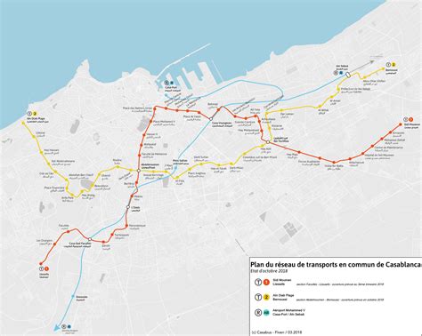 Mapa de las líneas de tranvía de Casablanca