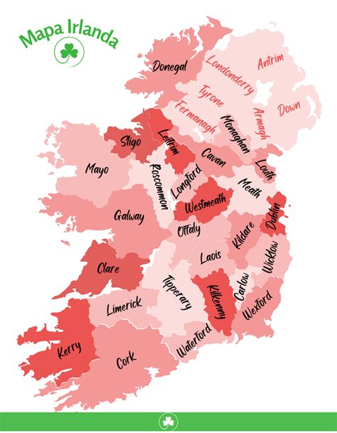Mapa de Irlanda con las principales regiones productoras de leche y whisky.
