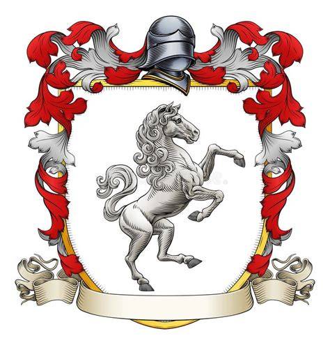 Escudo de armas medieval con caballo y figuras heráldicas