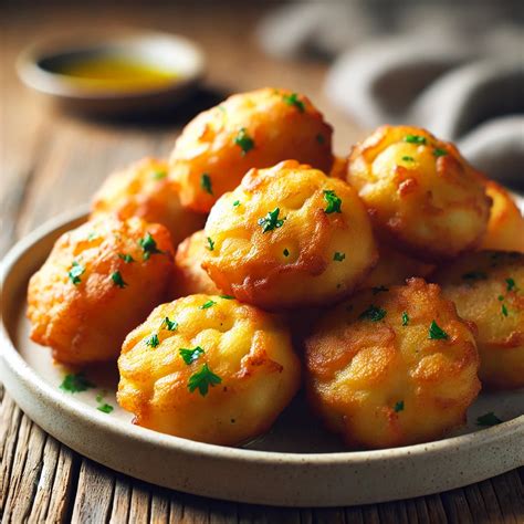 Buñuelos de bacalao dorados en un plato