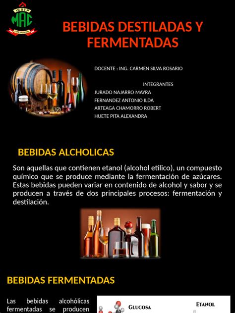 Esquema comparativo de bebidas fermentadas y destiladas